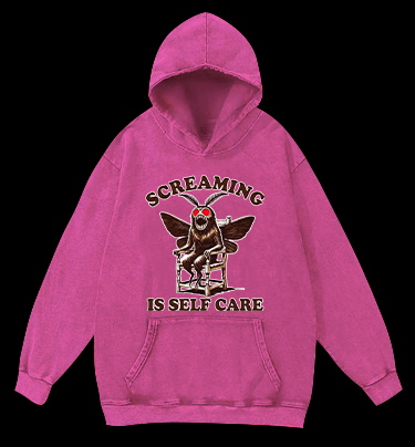 Screaming Is Self Care Moth Vintage Washed 100% Cotton Hoodie
