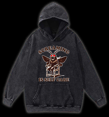 Screaming Is Self Care Moth Vintage Washed 100% Cotton Hoodie