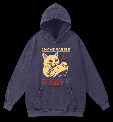 Rabies Cat Vintage Washed 100% Cotton Hoodie