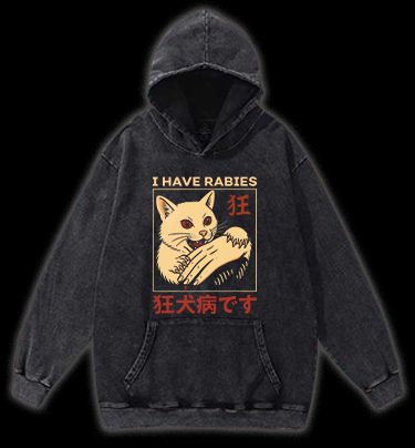 Rabies Cat Vintage Washed 100% Cotton Hoodie