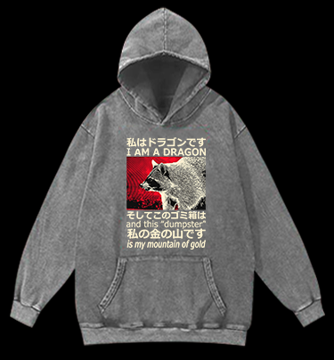 Raccoon and Its Dumpster Treasure Vintage Washed 100% Cotton Hoodie