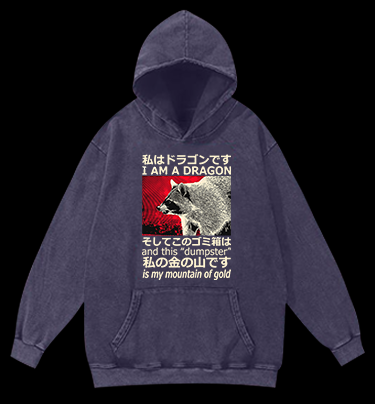 Raccoon and Its Dumpster Treasure Vintage Washed 100% Cotton Hoodie