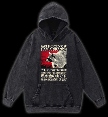 Raccoon and Its Dumpster Treasure Vintage Washed 100% Cotton Hoodie