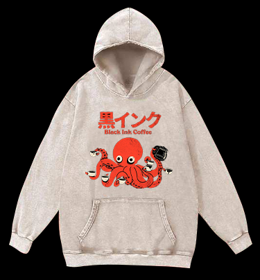 Coffee - Loving Octopus Vintage Washed 100% Cotton Hoodie