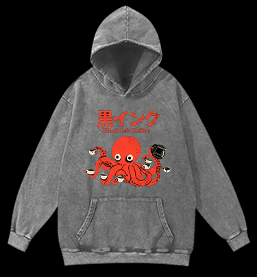 Coffee - Loving Octopus Vintage Washed 100% Cotton Hoodie