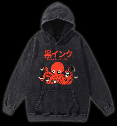 Coffee - Loving Octopus Vintage Washed 100% Cotton Hoodie