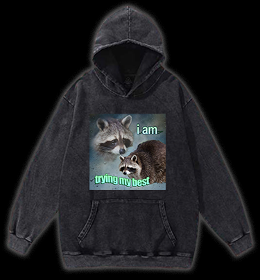 Raccoon Tried His Best Vintage Washed 100% Cotton Hoodie