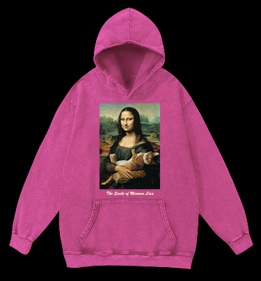The Smile of Meowna Lisa Cat Vintage Washed 100% Cotton Hoodie
