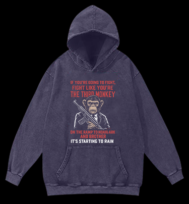Fighting Monkeys Vintage Washed 100% Cotton Hoodie