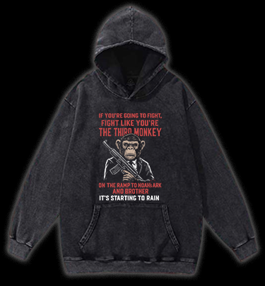 Fighting Monkeys Vintage Washed 100% Cotton Hoodie