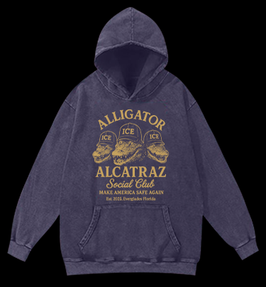 Alligator Alcatraz Club Vintage Washed 100% Cotton Hoodie