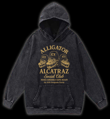 Alligator Alcatraz Club Vintage Washed 100% Cotton Hoodie