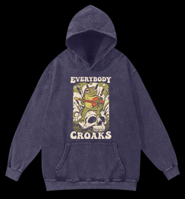 Frog on Skull Vintage Washed 100% Cotton Hoodie