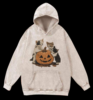Halloween Kittens Vintage Washed 100% Cotton Hoodie