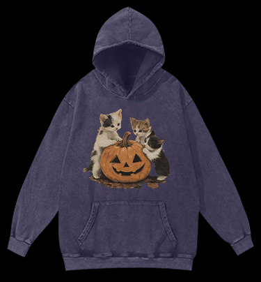 Halloween Kittens Vintage Washed 100% Cotton Hoodie