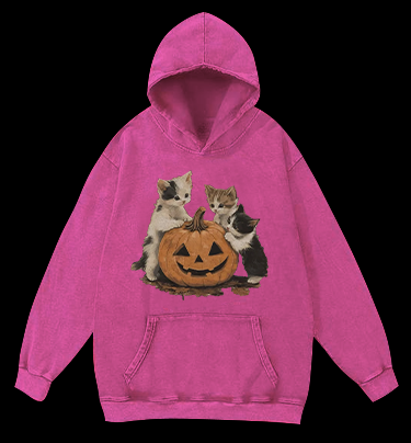Halloween Kittens Vintage Washed 100% Cotton Hoodie