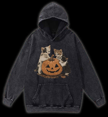 Halloween Kittens Vintage Washed 100% Cotton Hoodie