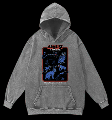 Witchy Familiar Animal Vintage Washed 100% Cotton Hoodie