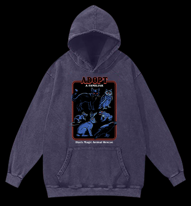 Witchy Familiar Animal Vintage Washed 100% Cotton Hoodie