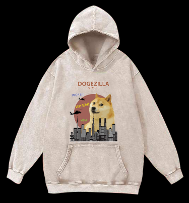 DOGEZILLA Vintage Washed 100% Cotton Hoodie