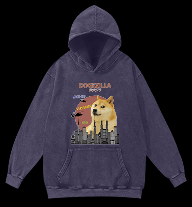 DOGEZILLA Vintage Washed 100% Cotton Hoodie