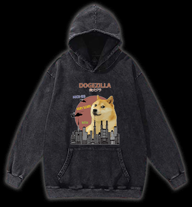 DOGEZILLA Vintage Washed 100% Cotton Hoodie