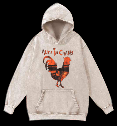 Alice In Chains Rooster Vintage Washed 100% Cotton Hoodie