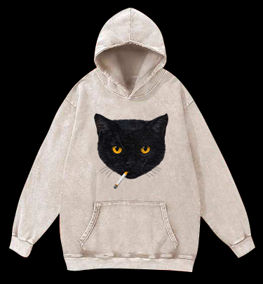 Smoking Cat Monster Vintage Washed 100% Cotton Hoodie