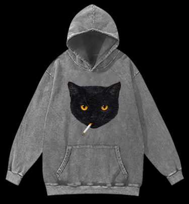 Smoking Cat Monster Vintage Washed 100% Cotton Hoodie