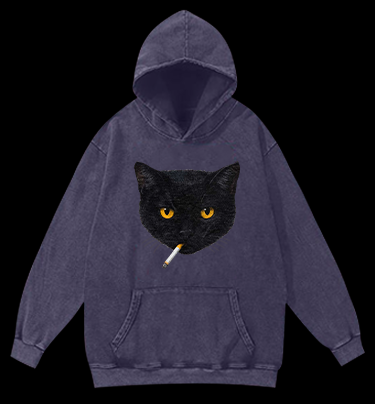 Smoking Cat Monster Vintage Washed 100% Cotton Hoodie