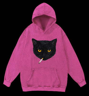 Smoking Cat Monster Vintage Washed 100% Cotton Hoodie