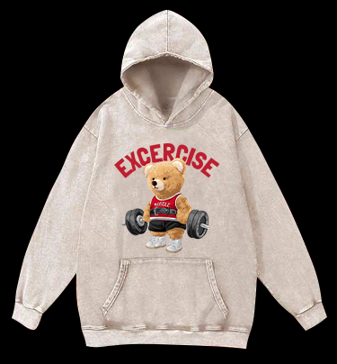 Exercise Bear Vintage Washed 100% Cotton Hoodie