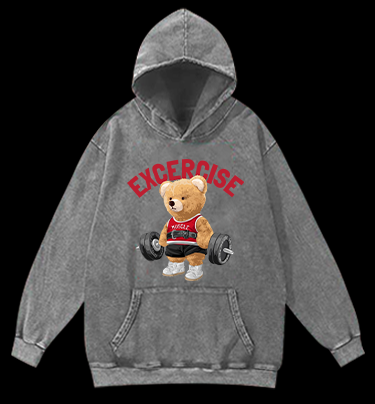 Exercise Bear Vintage Washed 100% Cotton Hoodie