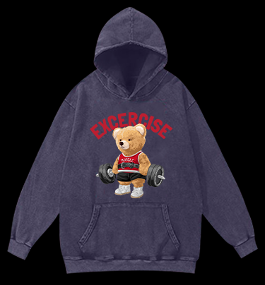 Exercise Bear Vintage Washed 100% Cotton Hoodie