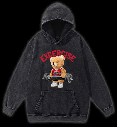 Exercise Bear Vintage Washed 100% Cotton Hoodie