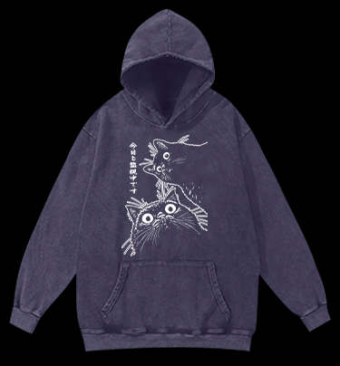 Cat Observers Vintage Washed 100% Cotton Hoodie
