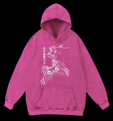 Cat Observers Vintage Washed 100% Cotton Hoodie
