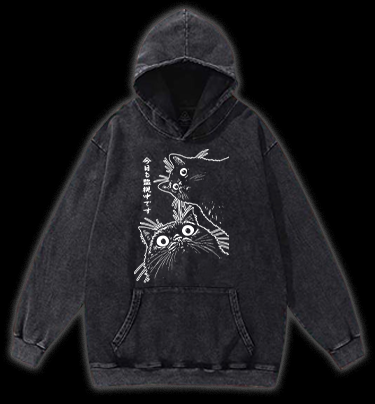 Cat Observers Vintage Washed 100% Cotton Hoodie