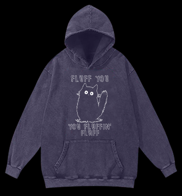 Fluffy Cat Attitude Vintage Washed 100% Cotton Hoodie