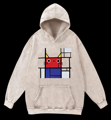 Meowdrian Cat Vintage Washed 100% Cotton Hoodie