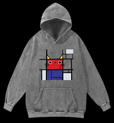 Meowdrian Cat Vintage Washed 100% Cotton Hoodie