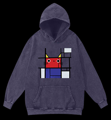 Meowdrian Cat Vintage Washed 100% Cotton Hoodie