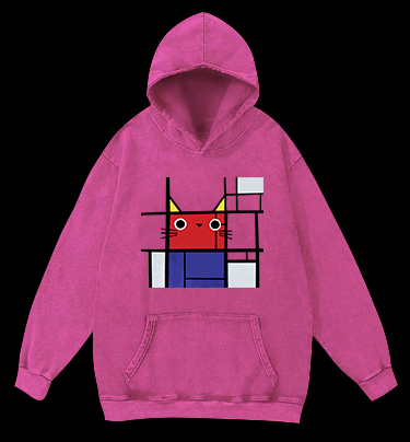 Meowdrian Cat Vintage Washed 100% Cotton Hoodie