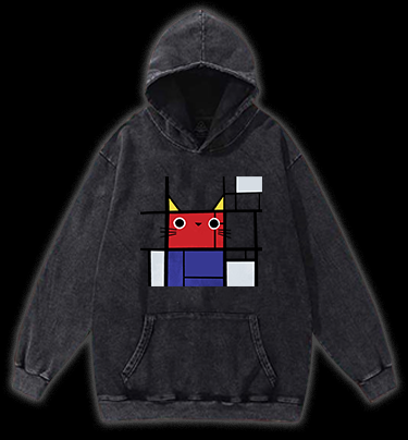 Meowdrian Cat Vintage Washed 100% Cotton Hoodie