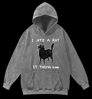 Cat Tasting Delicious Mouse Vintage Washed 100% Cotton Hoodie