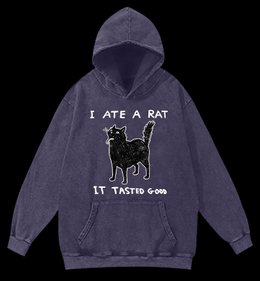 Cat Tasting Delicious Mouse Vintage Washed 100% Cotton Hoodie