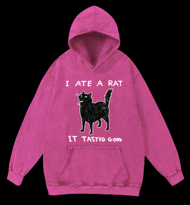 Cat Tasting Delicious Mouse Vintage Washed 100% Cotton Hoodie