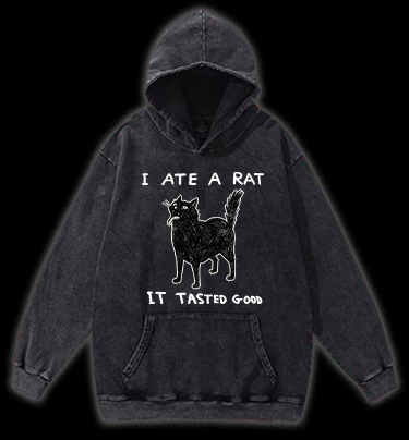 Cat Tasting Delicious Mouse Vintage Washed 100% Cotton Hoodie