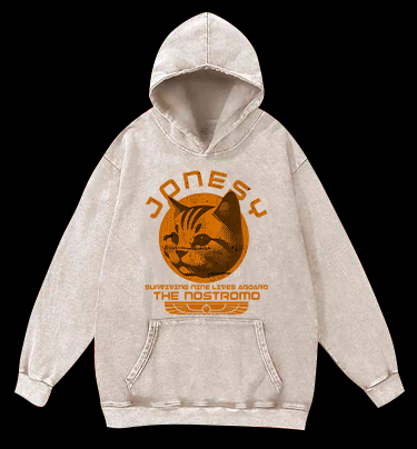 Xenomorph:JONESY Cat Vintage Washed 100% Cotton Hoodie