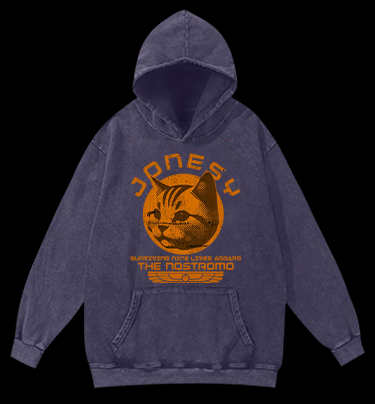 Xenomorph:JONESY Cat Vintage Washed 100% Cotton Hoodie